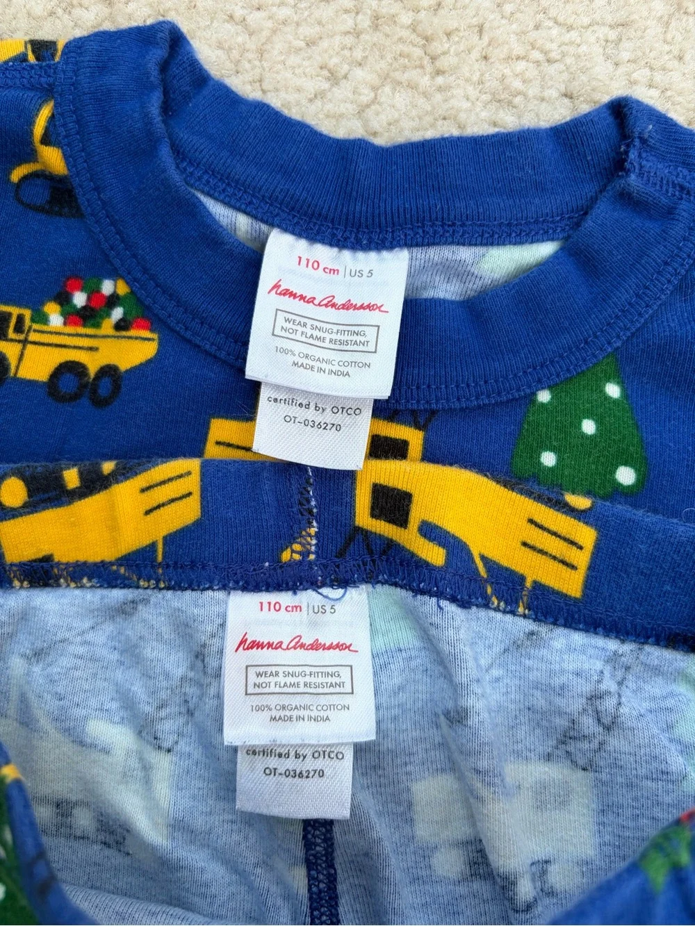 Hanna Andersson Size 110, 5, Christmas Crew Construction Truck Long John Pajamas